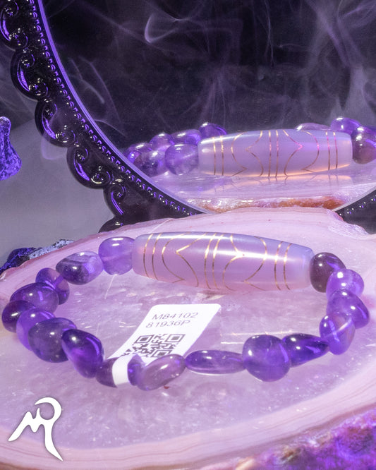 天珠雙虎牙 紫玉錯銀 紫水晶