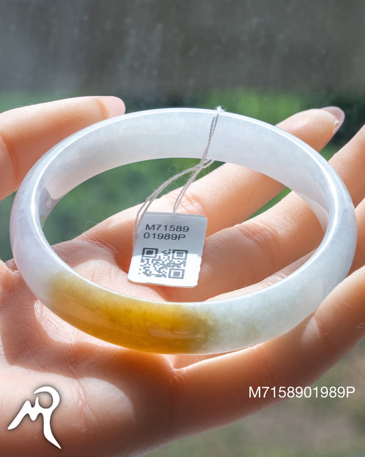 黃翡翠帶粉平安鐲 61mm