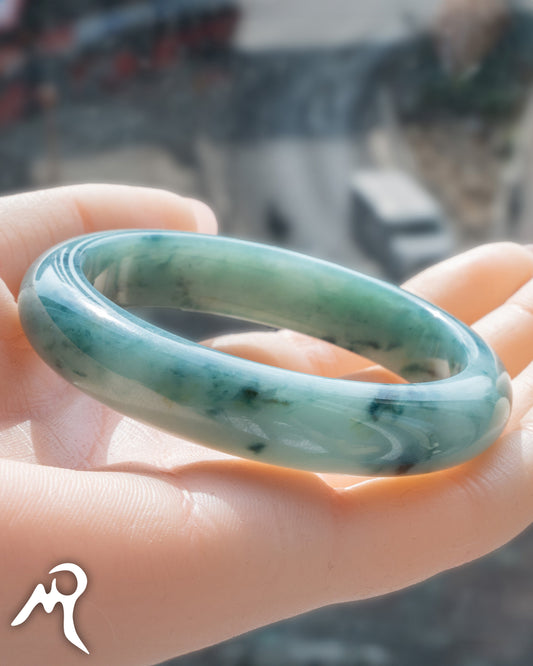 藍底飄藍花平安鐲 53mm